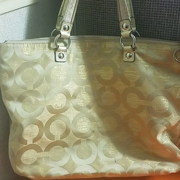 Coach gold metallic signature canvas tote - Picture 2 of 7